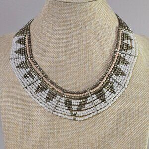 Collar Bib Style Pearlized Pink Bronze White Necklace